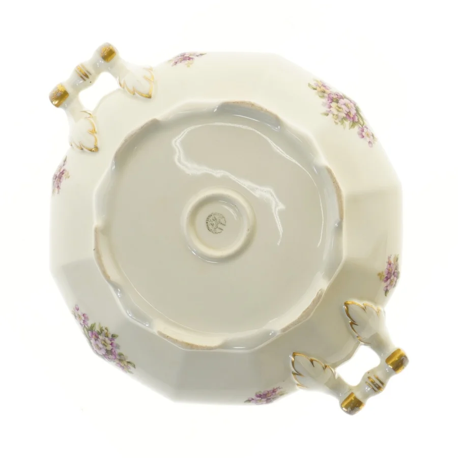 Dekorativ porcelænsskål med låg, fra Schlaggenwald (str. Ø 23x17 cm)