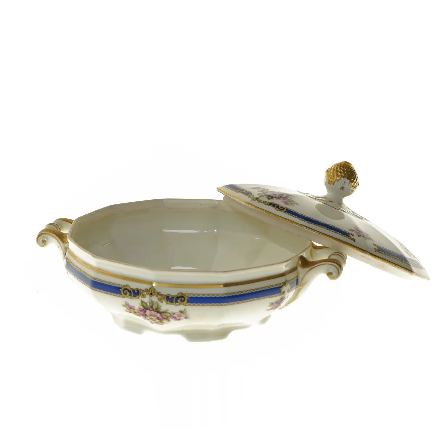 Dekorativ porcelænsskål med låg, fra Schlaggenwald (str. Ø 23x17 cm)