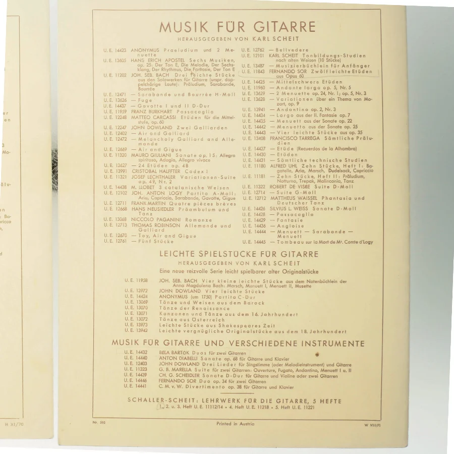 Noder til guitar fra Universal Edition
