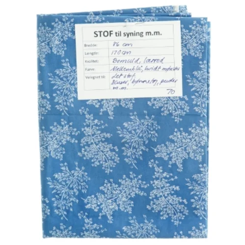 Let bomuldslærred, mellemblå, hvidt mønster (86 cm x 170 cm)