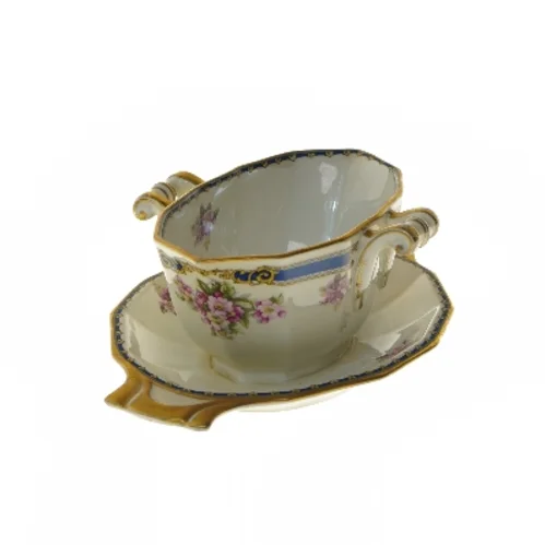 Smuk sovseskål med underskål, Schlaggenwald (str. Ø 26xØ15x8 cm)