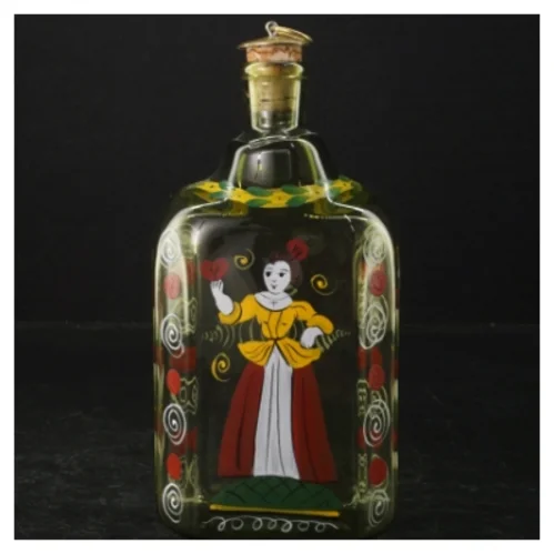 Dekoreret grøn glasflaske fra Jægerspris Slot (str. 19 cm)