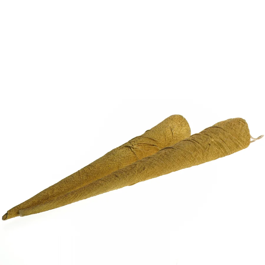 6 store, håndlavede kræmmerhuse med forgyldt stof (40 cm) 