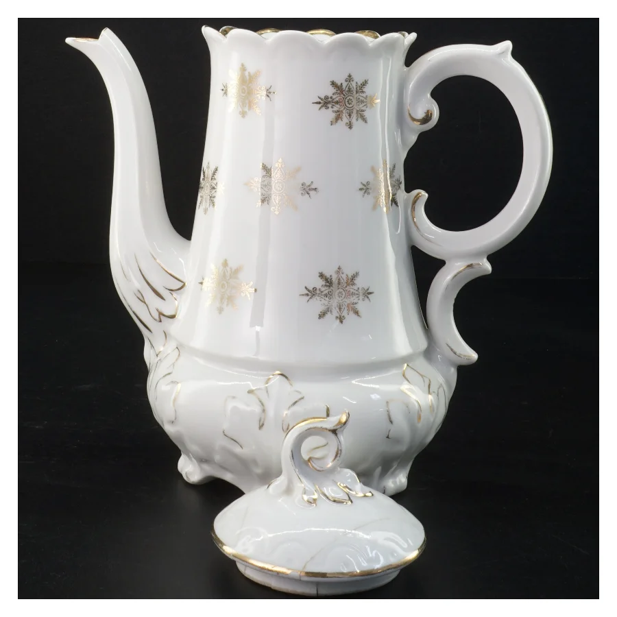 Antik kaffekande i hvidt porcelæn med guld, Bing & Grøndahl (str. 24 x 13 cm)