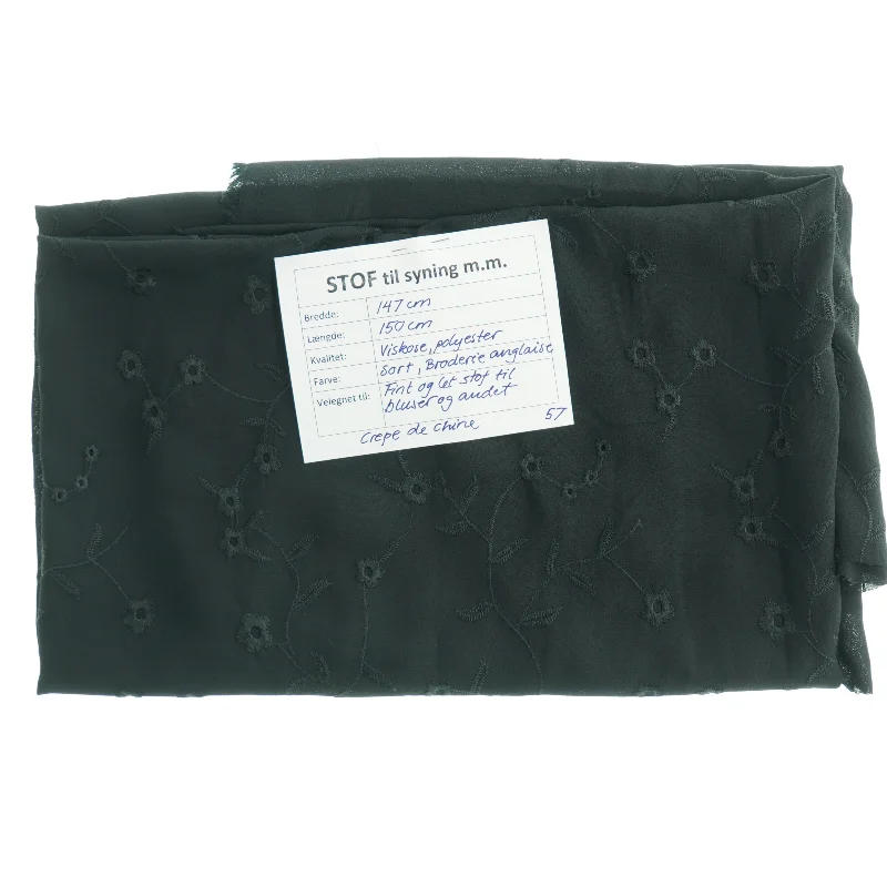 Stof, sort med broderi (147 x 150)