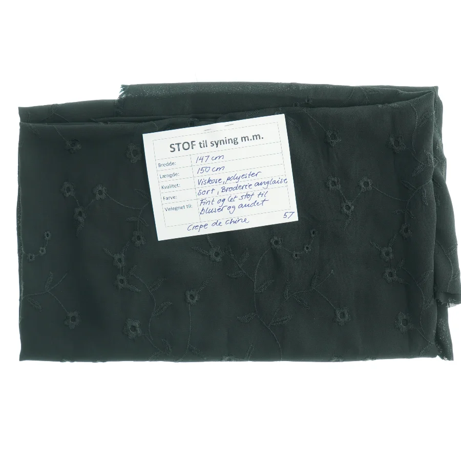 Stof, sort med broderi (147 x 150)