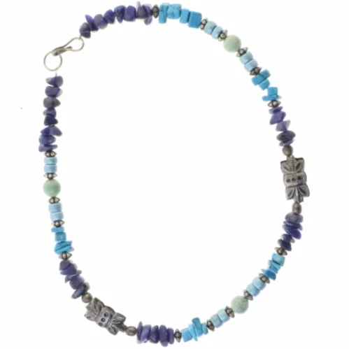 Halskæde med turkiser og blå natursten m.m. (str. 40 cm)