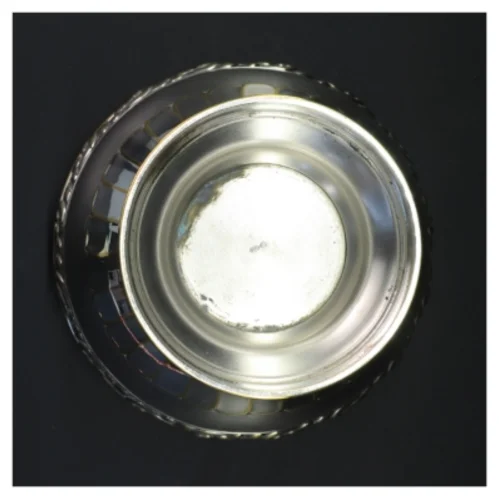 Stor opsats i sølvplet med glasindsats  (str. 24 x 22 cm)