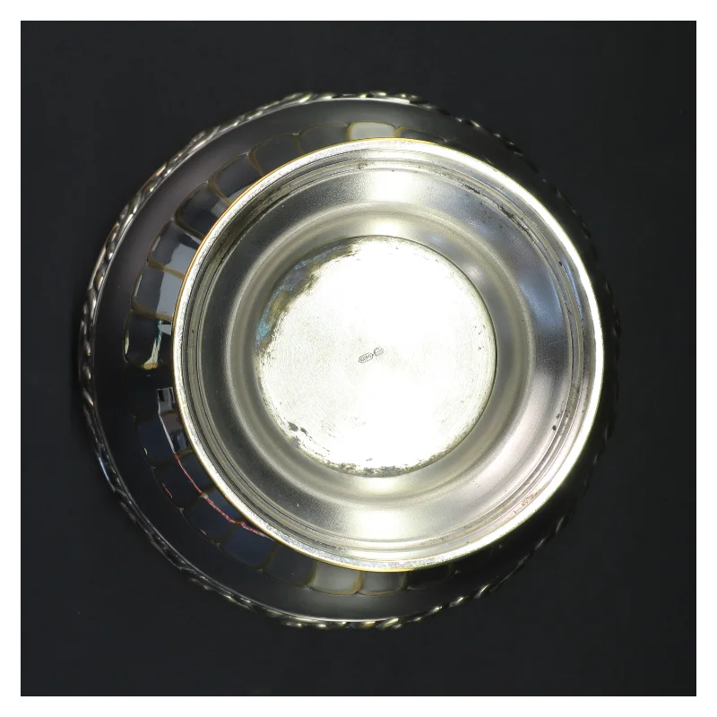 Stor opsats i sølvplet med glasindsats  (str. 24 x 22 cm)