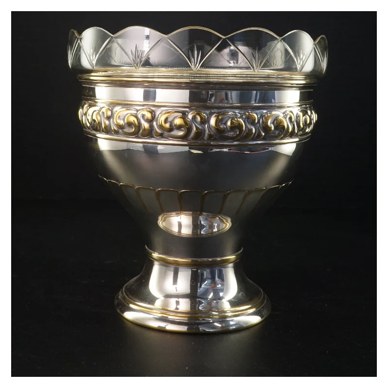 Stor opsats i sølvplet med glasindsats  (str. 24 x 22 cm)