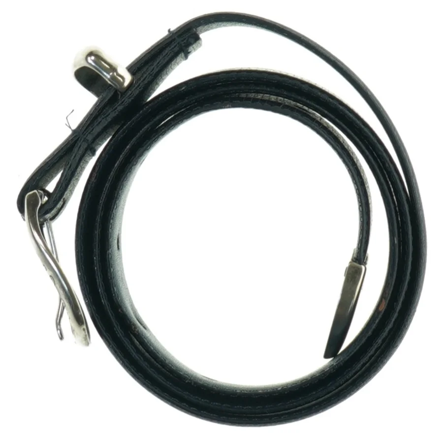 Sort/blåt læderbælte med metalspænde (str. 82 cm - første hul)