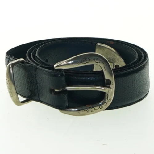 Sort/blåt læderbælte med metalspænde (str. 82 cm - første hul)