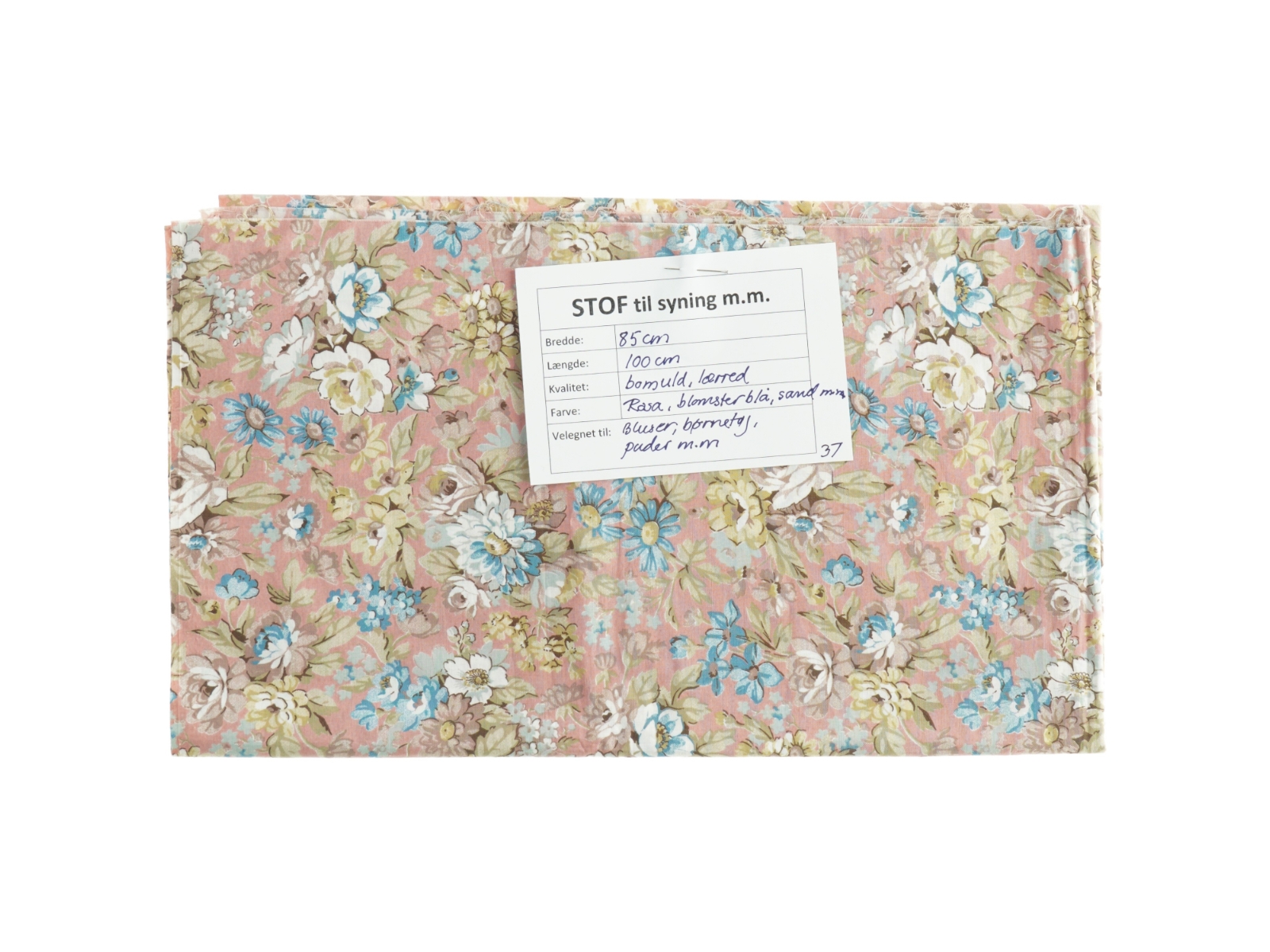Blomstret bomuldsstof (85 x 100 cm)