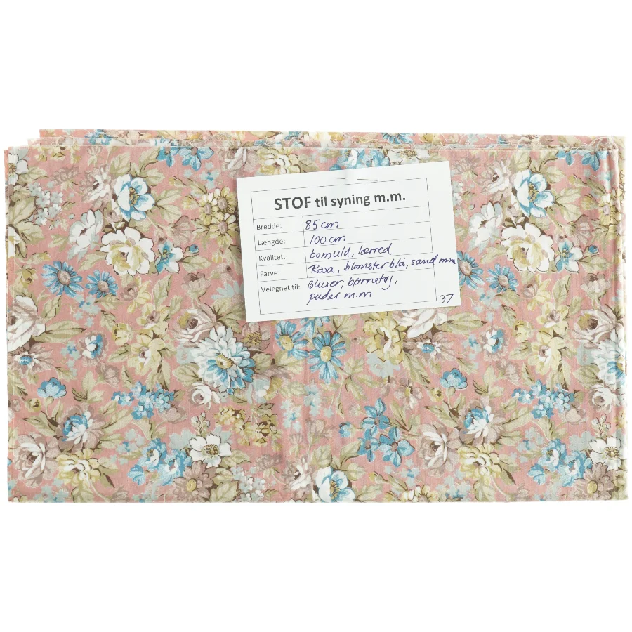 Blomstret bomuldsstof (85 x 100 cm)