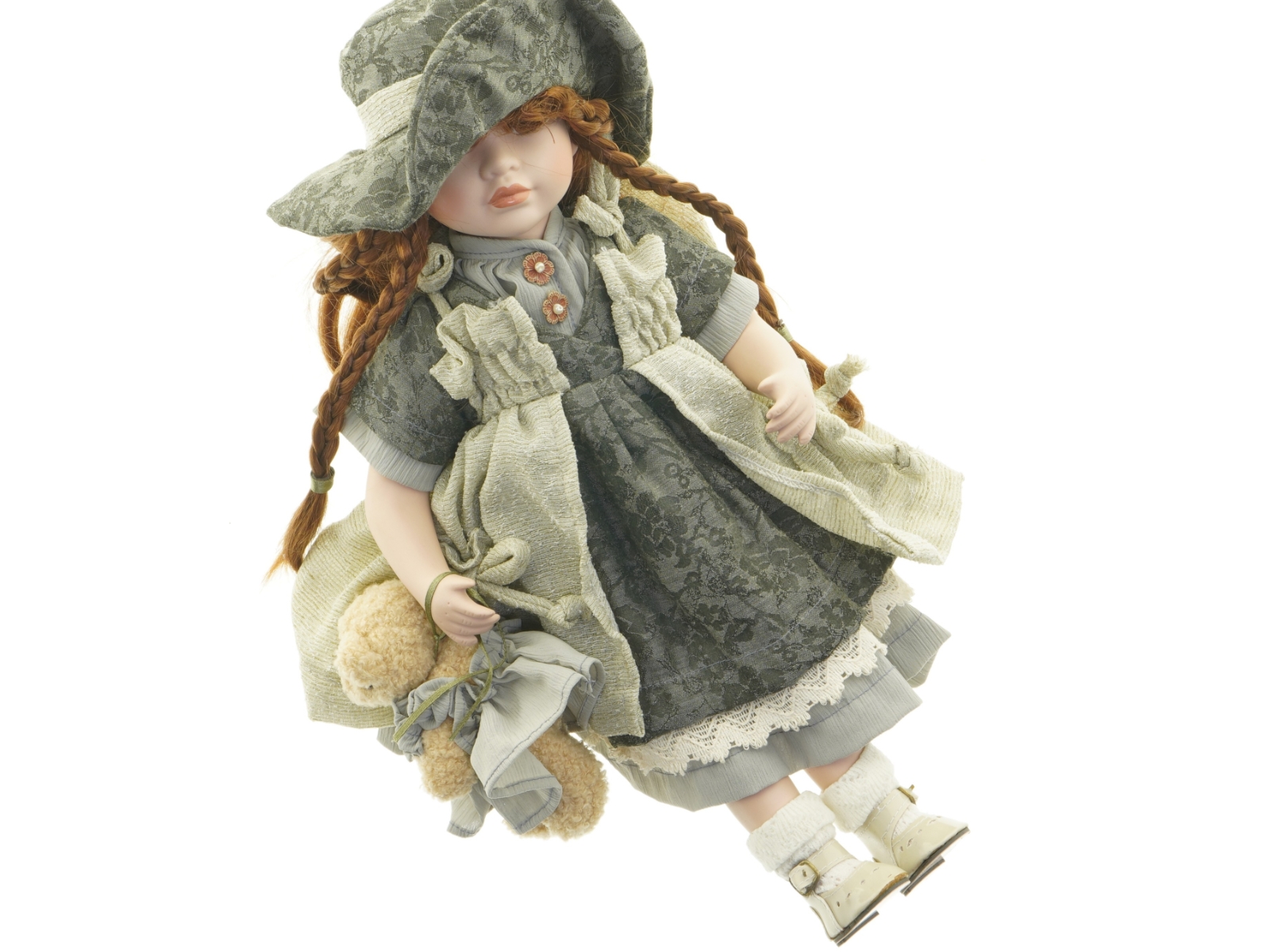 Porcelænsdukke med tilbehør (str. 43 cm)