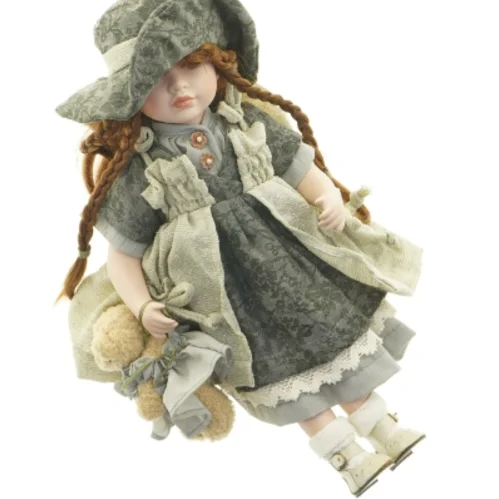 Porcelænsdukke med tilbehør (str. 43 cm)