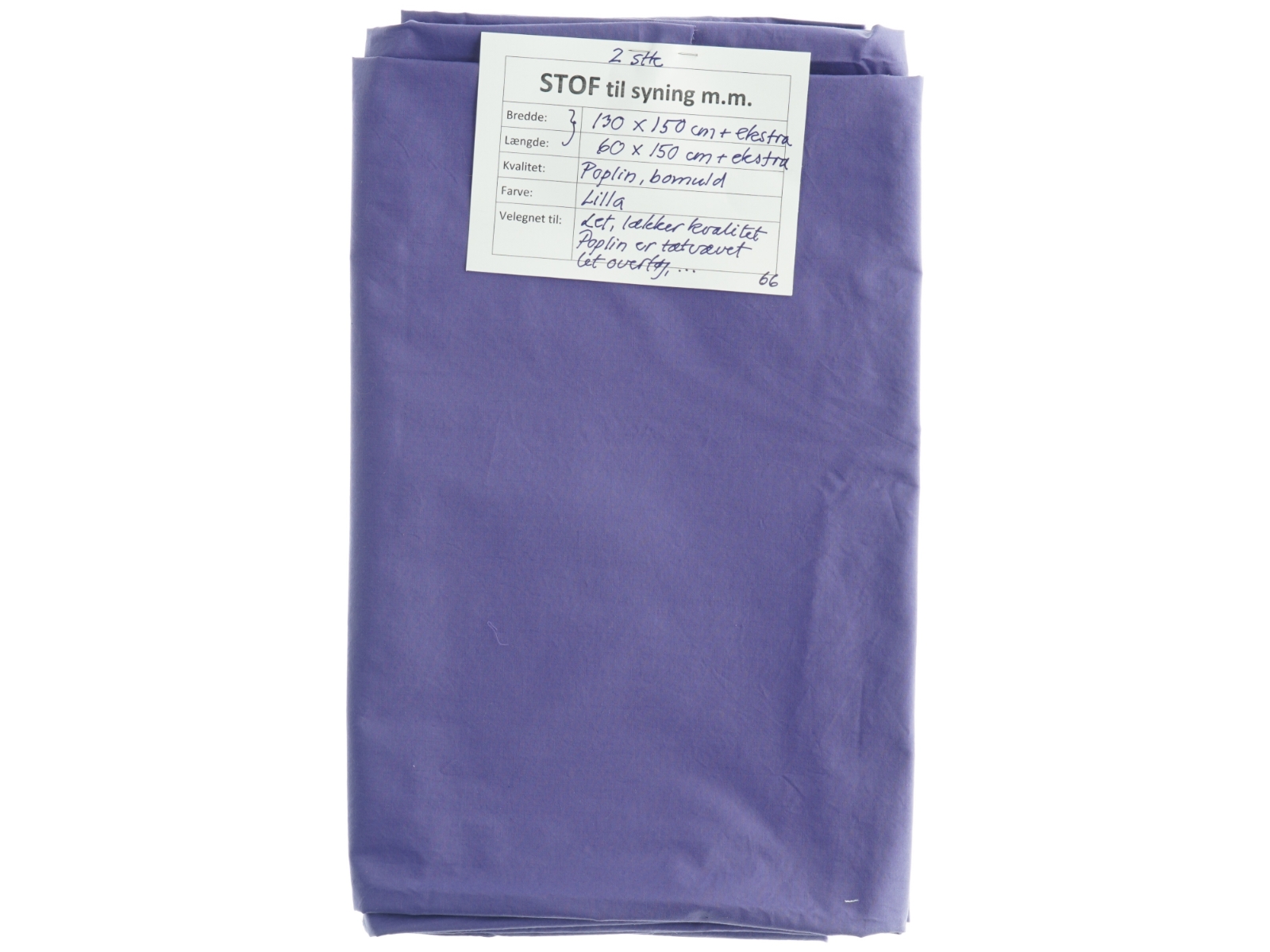 Stof, lilla bomuldspoplin (i alt 190 x 150 cm + ekstra130 cm x 150 cm + 60 cm x 150 cm)