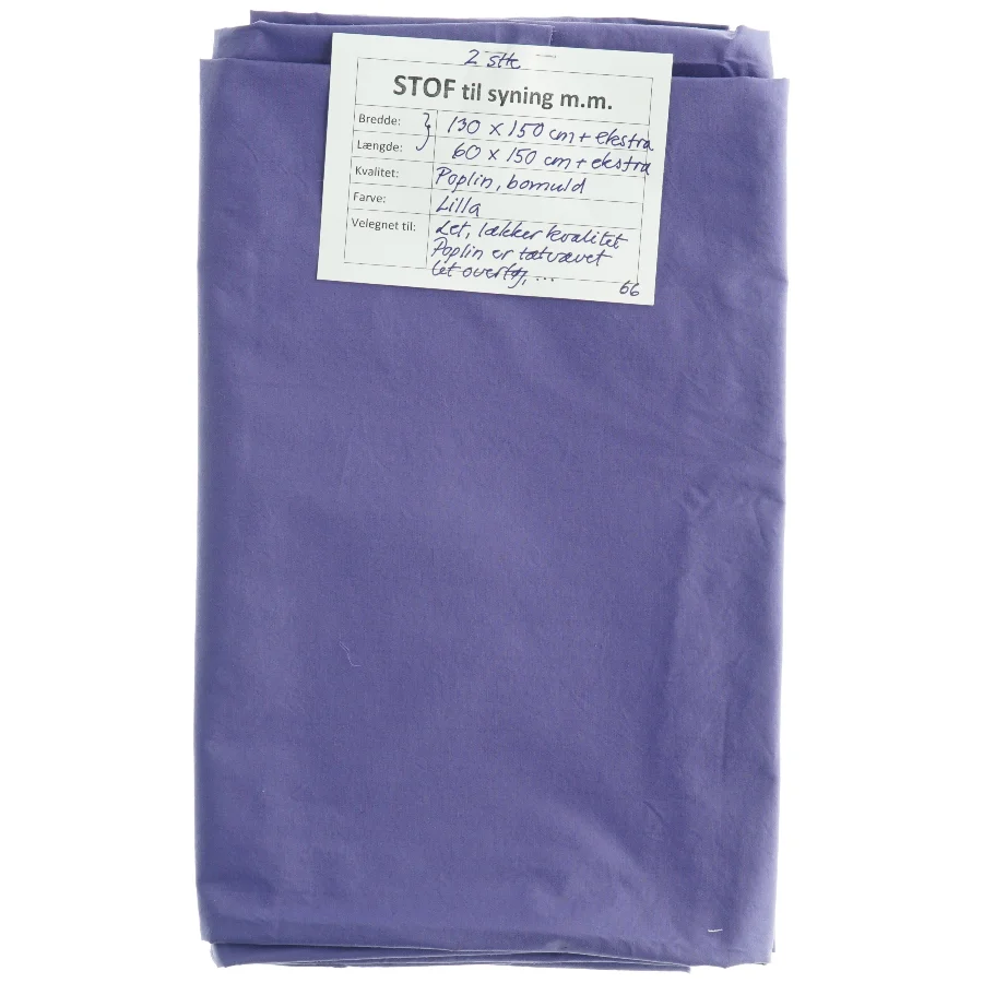 Stof, lilla bomuldspoplin (i alt 190 x 150 cm + ekstra130 cm x 150 cm + 60 cm x 150 cm)