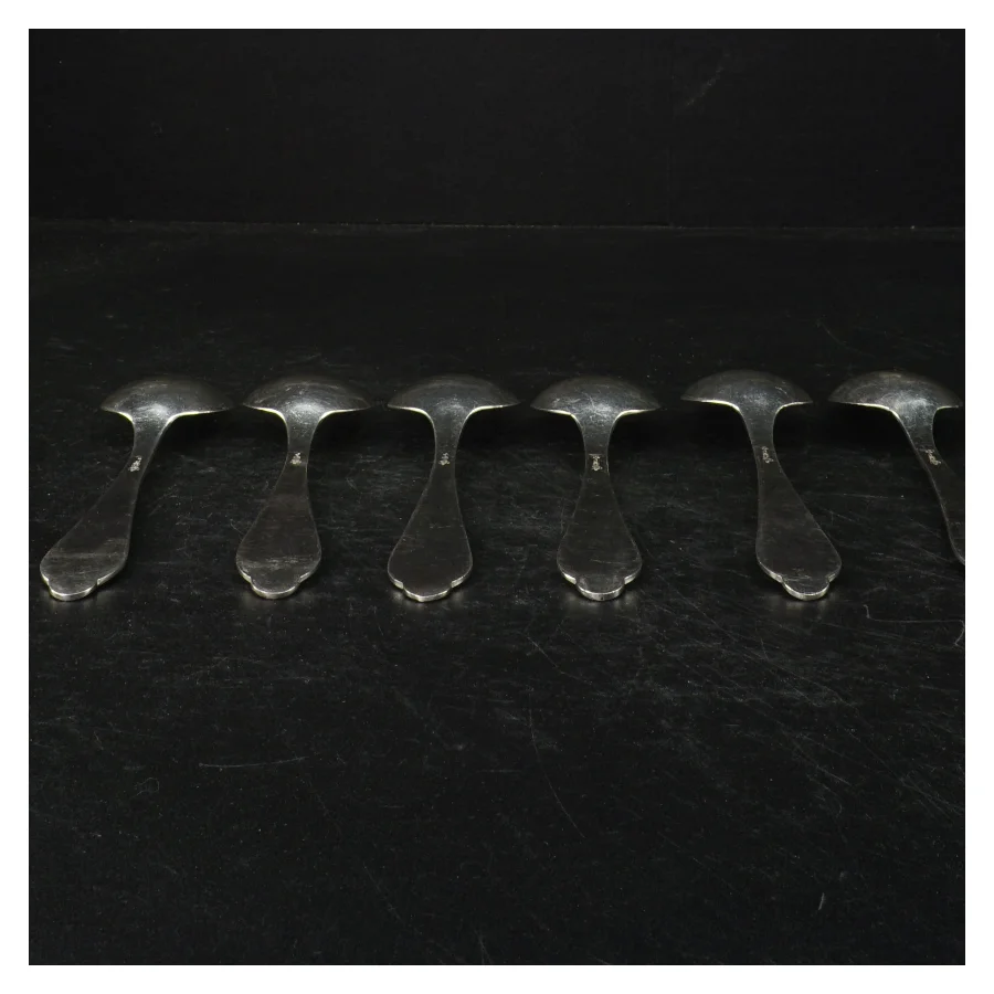 6 dessertskeer, 2-tårnet sølvplet (str. 18 cm)