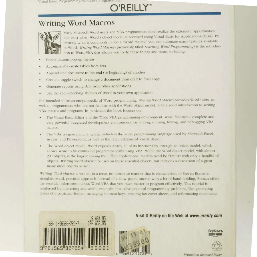 Writing Word Macros af Steven Roman (Bog)