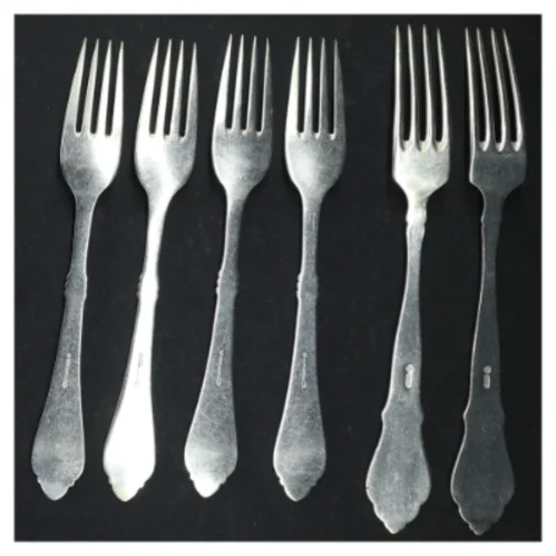 6 gafler, 2-tårnet sølvplet 