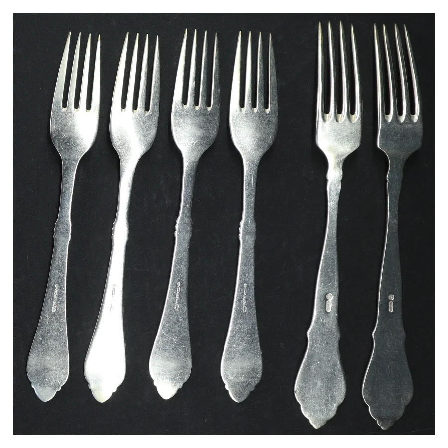 6 gafler, 2-tårnet sølvplet 