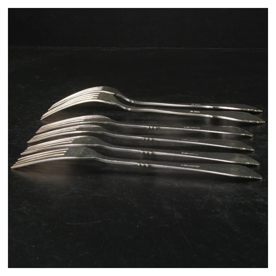 6 gafler, 2-tårnet sølvplet 