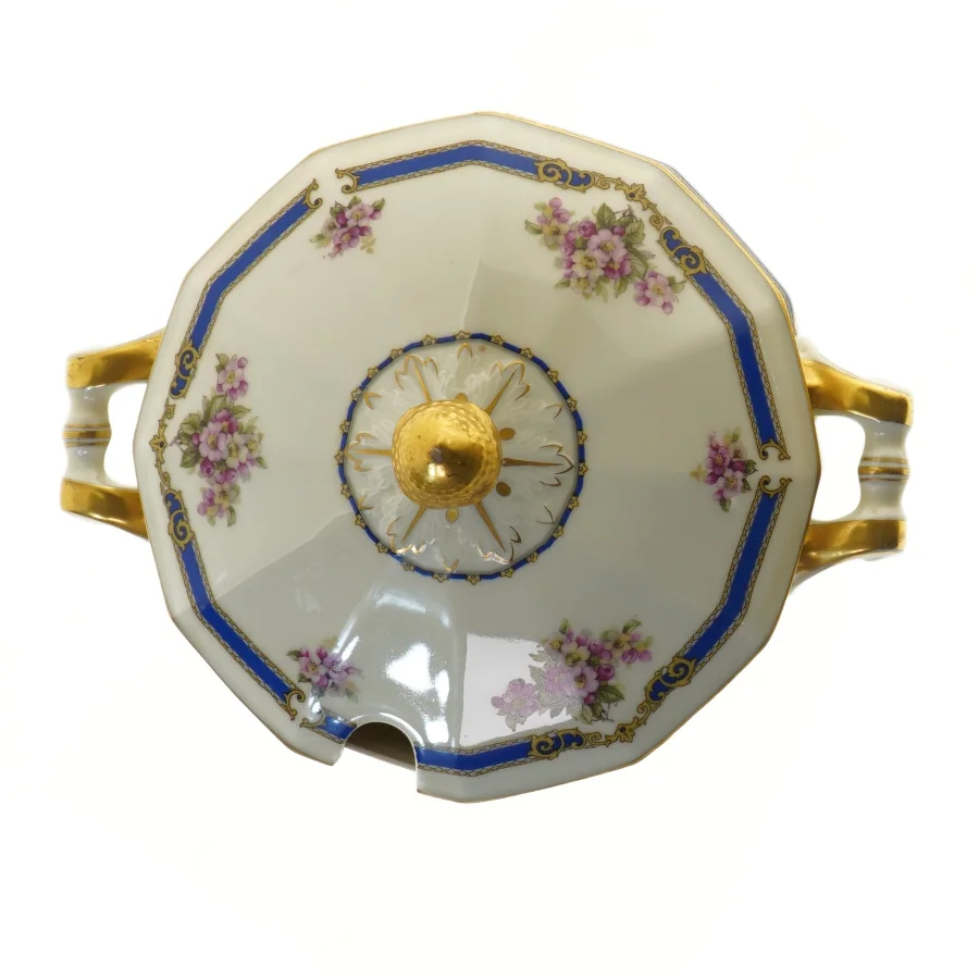 Suppeterrin i porcelæn med låg, fra Schlaggenwald (str. Ø 24 cm)