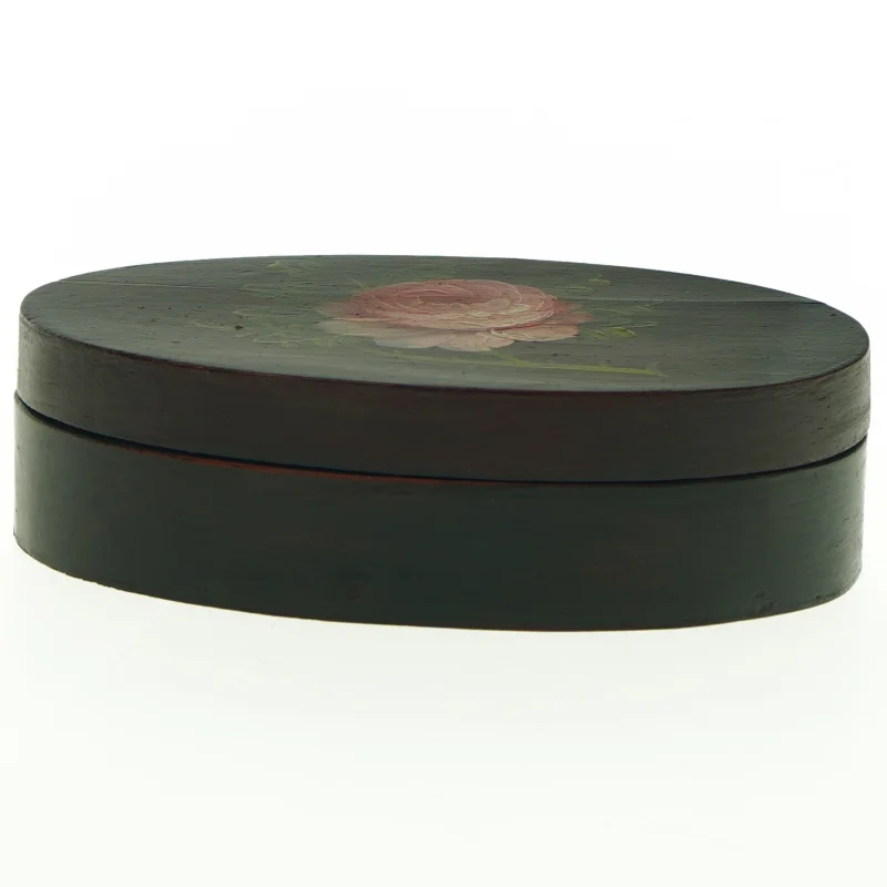 Oval trææske med rosenmotiv (str. 18,5 x. 10 cm)