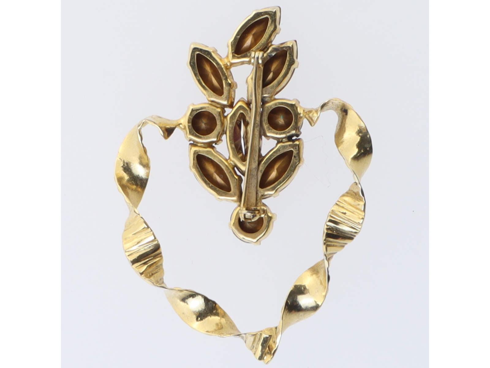 Vintage broche med farvede sten (str. 7 x 5 cm)