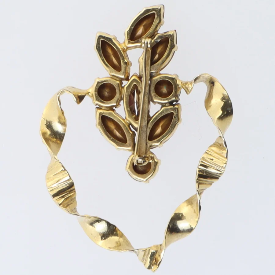Vintage broche med farvede sten (str. 7 x 5 cm)