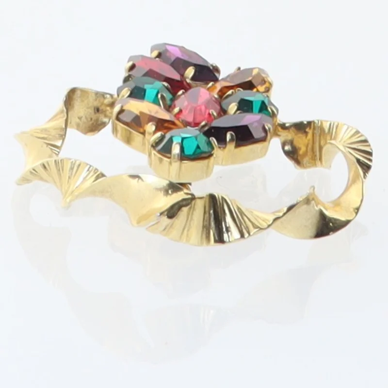 Vintage broche med farvede sten (str. 7 x 5 cm)