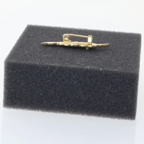 Guldfarvet broche med blå sten (str. 4 cm)