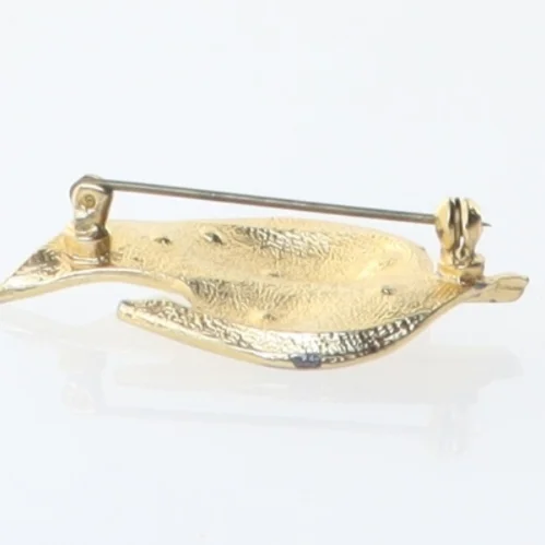 Delfinbroche med lyserøde sten (str. 4,5 x 3 cm)