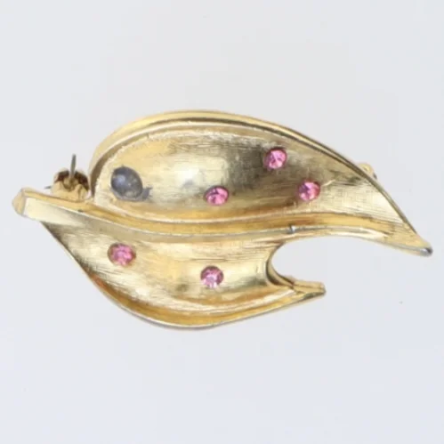 Delfinbroche med lyserøde sten (str. 4,5 x 3 cm)