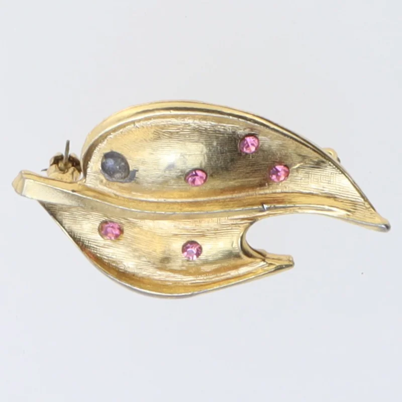 Delfinbroche med lyserøde sten (str. 4,5 x 3 cm)