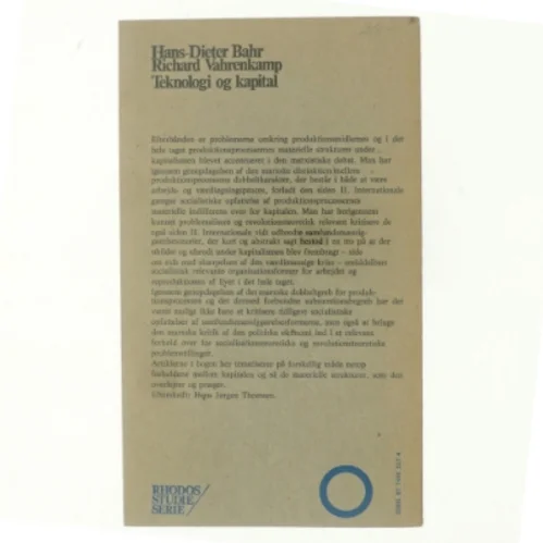 Teknologi og kapital af Hans-Dieter Bahr (bog)