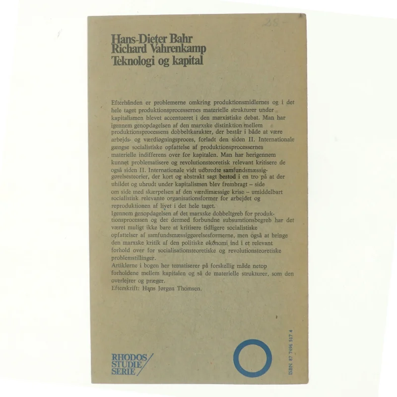 Teknologi og kapital af Hans-Dieter Bahr (bog)