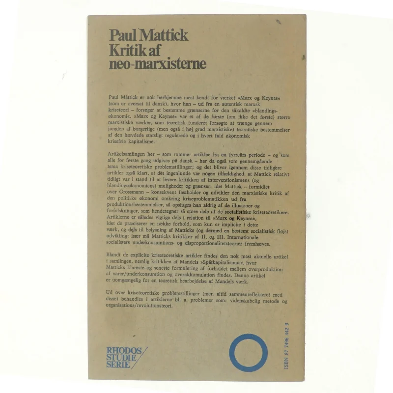 Kritik af neo-marxisterne af Paul Mattick (Bog)