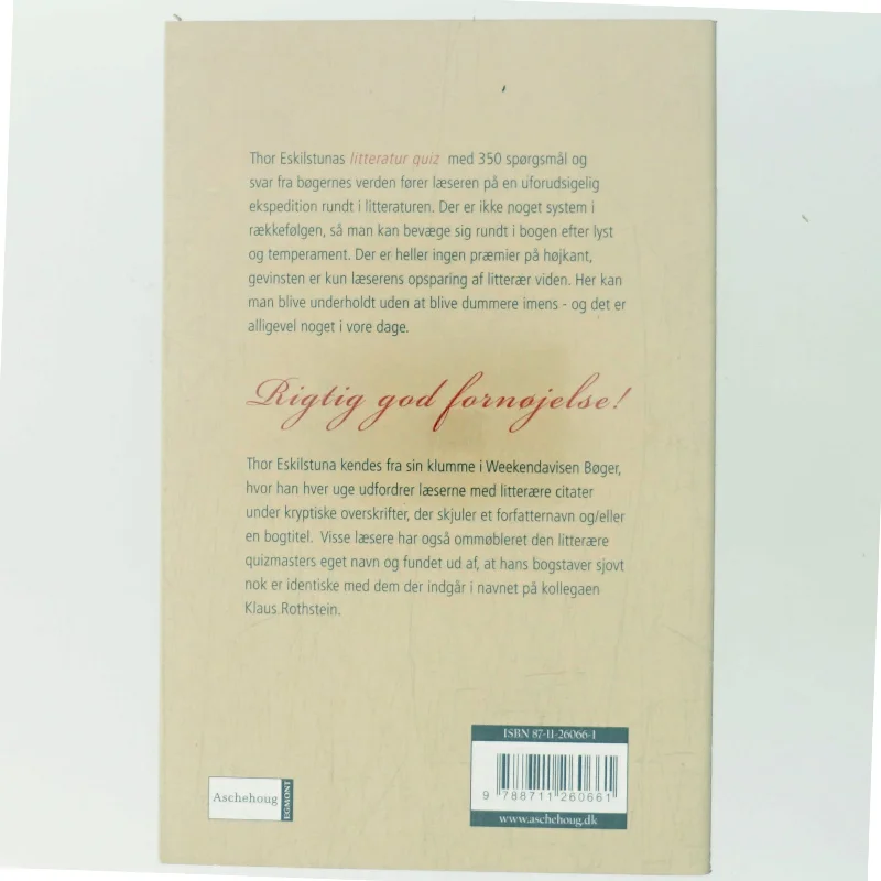 Litteratur quiz : 350 spørgsmål fra bøgernes verden af Thor Eskilstuna (Bog)