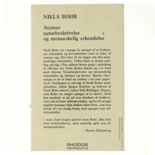 Atomer, narturbeskrivelse og menneskelig fortåelse af Niels Bohr (bog)