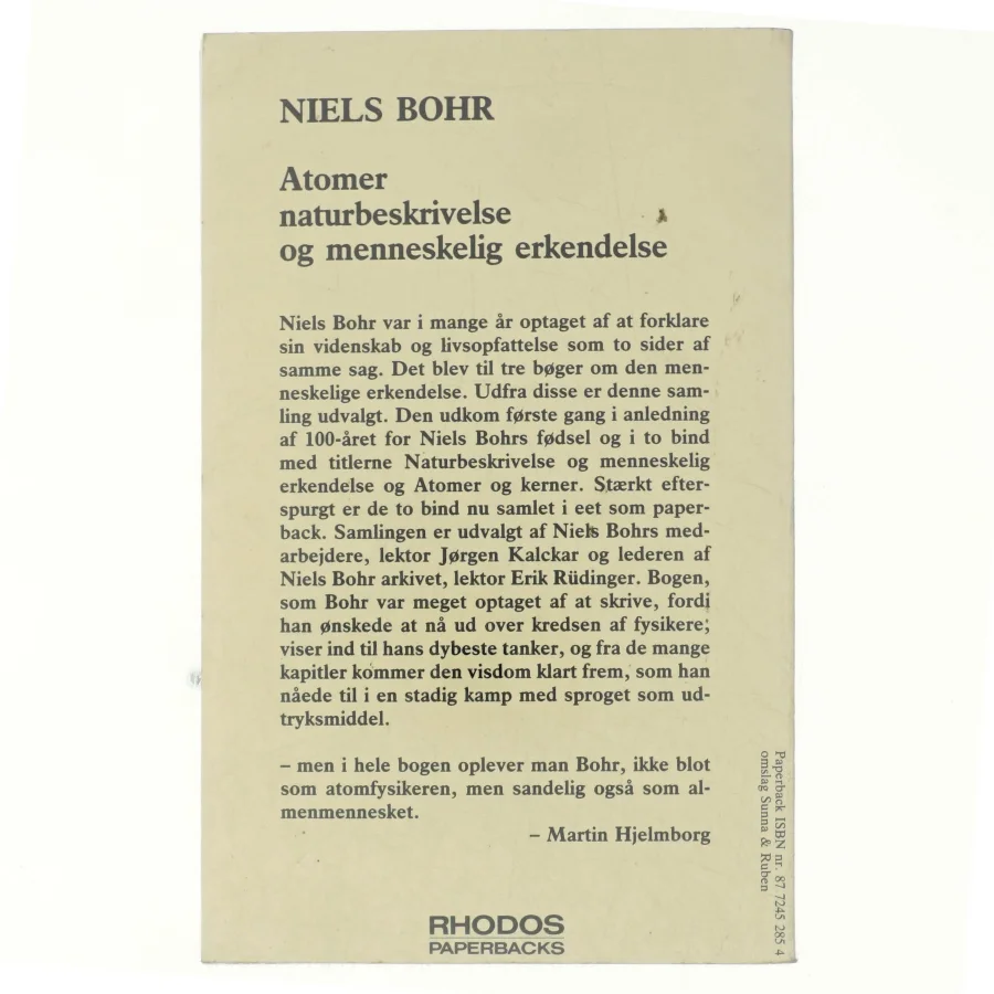 Atomer, narturbeskrivelse og menneskelig fortåelse af Niels Bohr (bog)