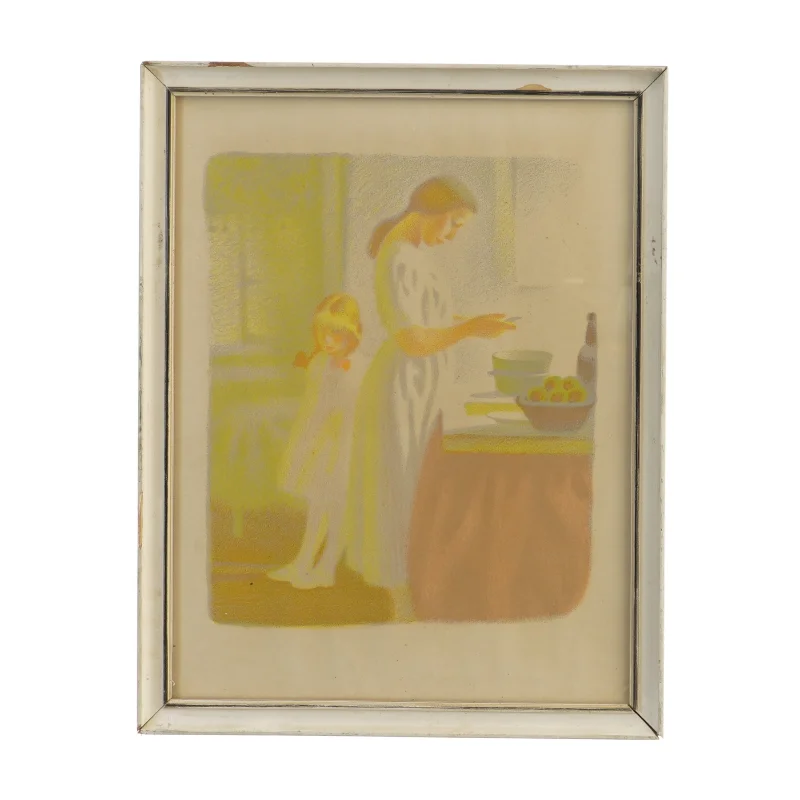 Billede med kvinde og barn i køkken (str. 32,5x25,5 cm) fra Sikker Hansen