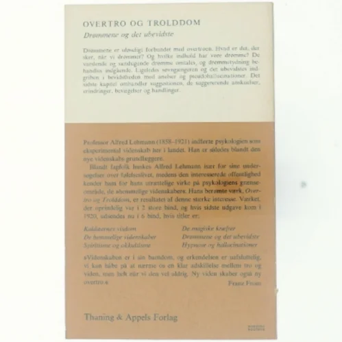 Overtro og trolddom. Drømmene og det ubevidste af Alfred Lehmann (bog)