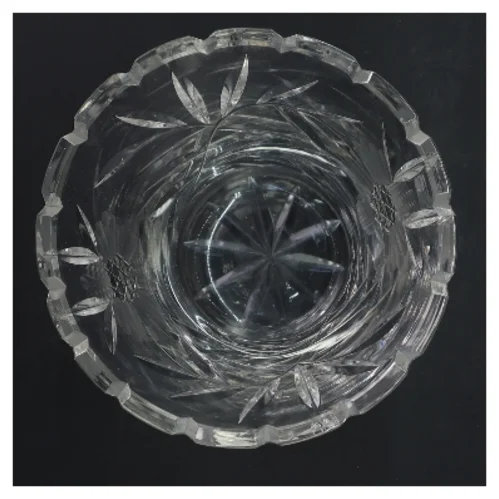 Dekoreret glasvase (str. Ø 13 cm længde 16,5 cm)