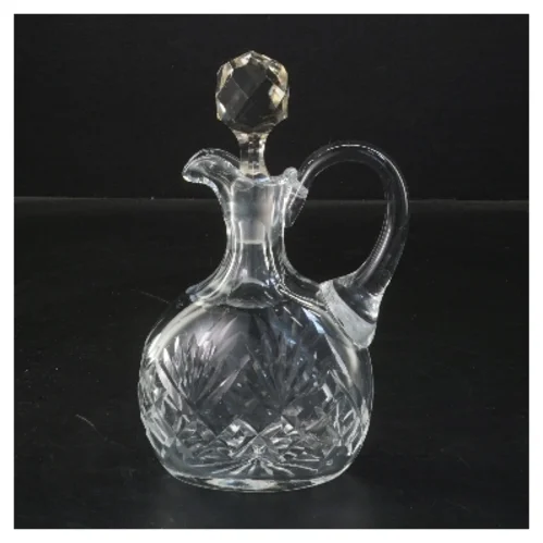 Karaffel i slebet glas med prop og hank (str. 16 cm)