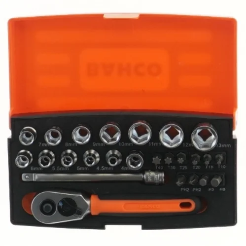 Bahco mini topnøgle- og bitssæt med skralde fra Bahco (str. 15x8 cm)