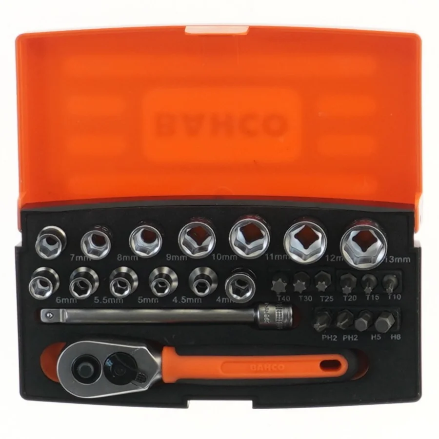 Bahco mini topnøgle- og bitssæt med skralde fra Bahco (str. 15x8 cm)