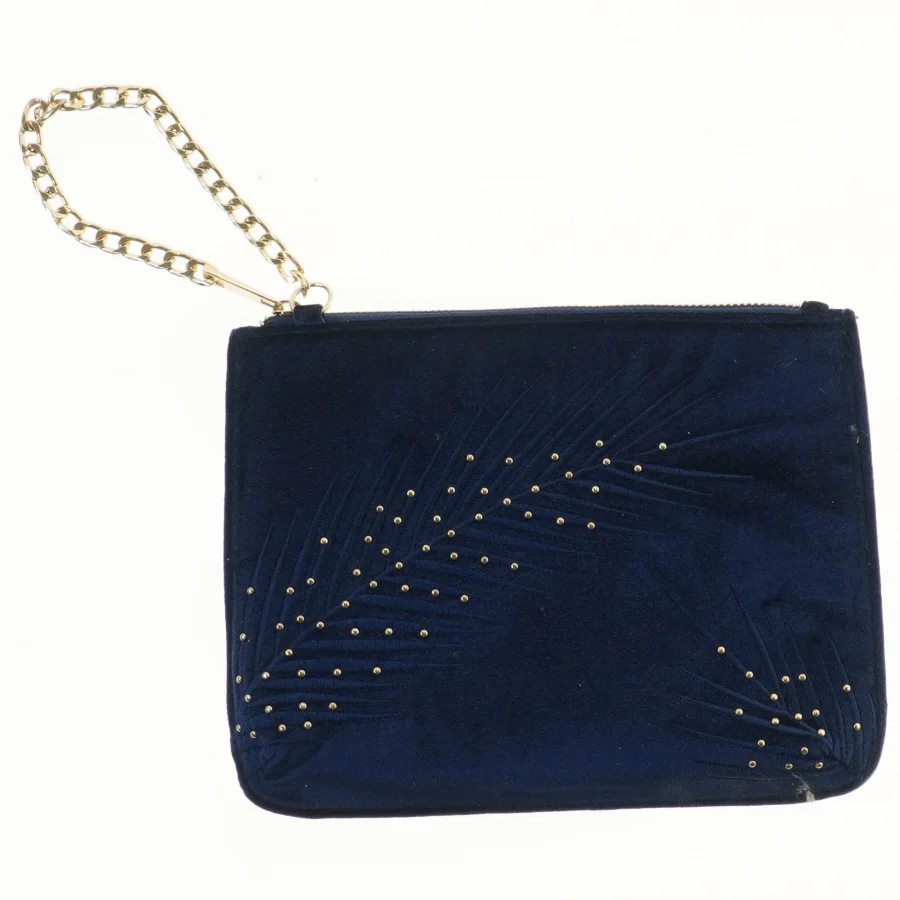 Mørkeblå clutch med guldkæde og nitter (str. 24x19 cm)