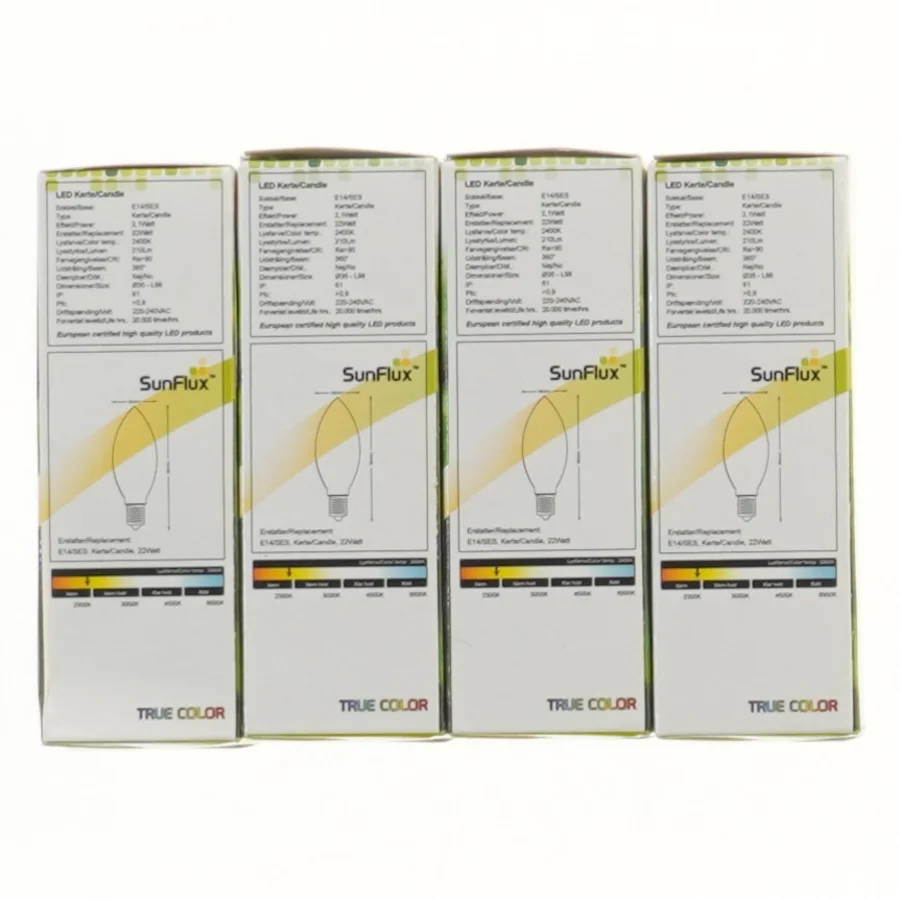 SunFlux LED kertepærer E14 2,1W 210Lm – 4 stk fra Sunflux (str. 11 cm)